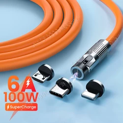 6A 120W Magnetic USB Cable For iPhone Fast Charging Charger 540 Rotate Magnetic Micro USB Type C Cable for Huawei Samsung Xiaomi