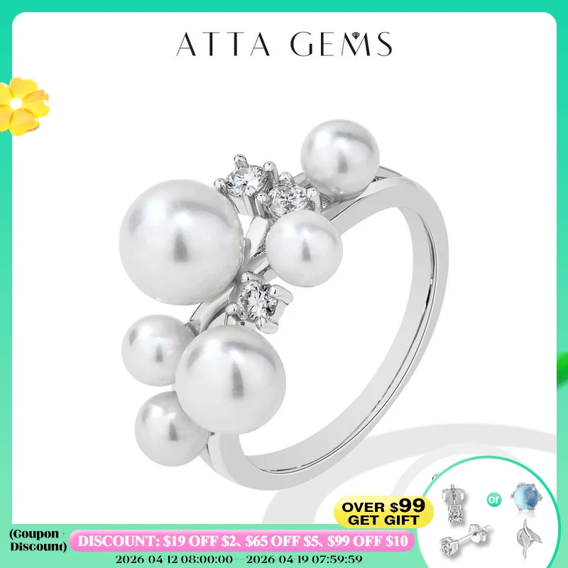 

ATTAGEMS Pearl Moissanite Ring DVVS 100% S925 Sterling Silver Plated With18k Gold for Women Engagement Bride Jewelry Luxury Gift