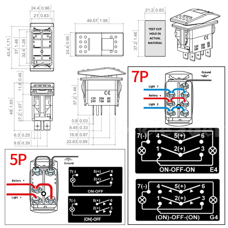 12v/24v Marine Rocker switch SPST/ON OFF, DPDT/(ON) OFF (ON) Waterpoof Red Led Light Bar for car Boat ARB Rocker Toggle Switch