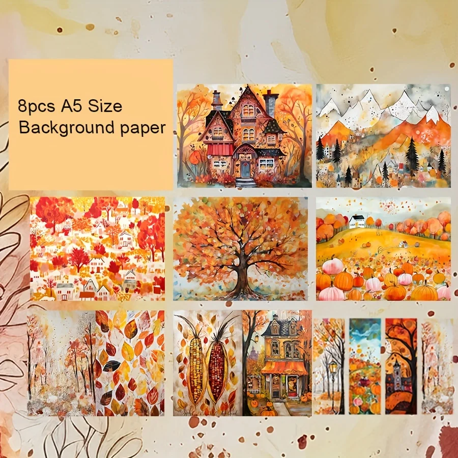 JAIIMAN70pcs Card and Sticker set Autumn for Fall Season, with Pumpkin, Feild Patterns for Holiday Party Flag DIY,Greeting Card