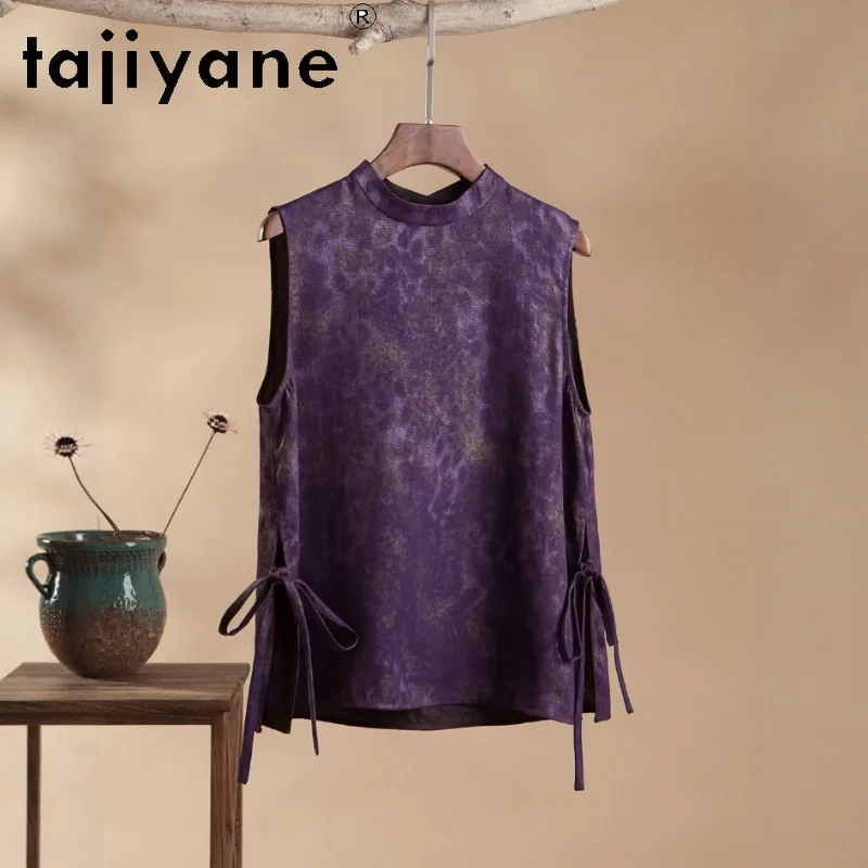 TAJIYANE 100% Mulberry Silk Women's Blouses and Shirts Xiangyunsha Blouses for Woman Sleeveless Womens Tops Retro Топ Женский