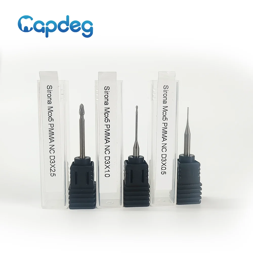 

Sirona MCX5 Compatible PMMA Milling Burs CAD/CAM High Precision Tools 3mm Shaft 2.5/1.0/0.6mm for CADCAM Digital Labs