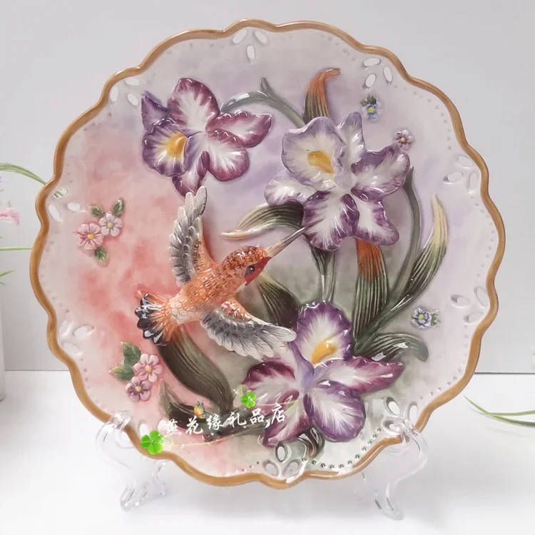 

Hummingbird Alice Decorative Plate European-style Hand-painted Ceramic Hanging Plate Home Decorations Furnishings Wedding Gifts