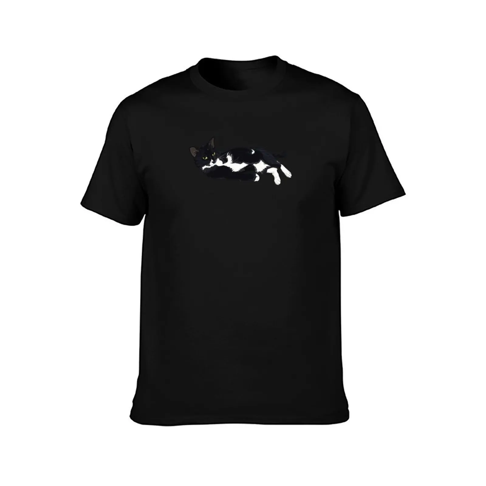 Tuxedo Cat Lounging T-Shirt, Summer Casual Cotton Tee, Oversized Streetwear Tops, Vintage Graphic Print, Loose Fit Short Sleeve