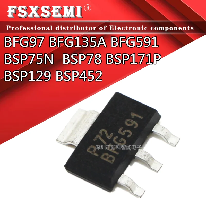 10PCS BFG591 SOT223 BFG591A SOT-223 SMD BFG135A BFG135 BFG97 BSP78 BSP452 BSP129 BSP75N BSP75 BSP171P BSP171 transistor