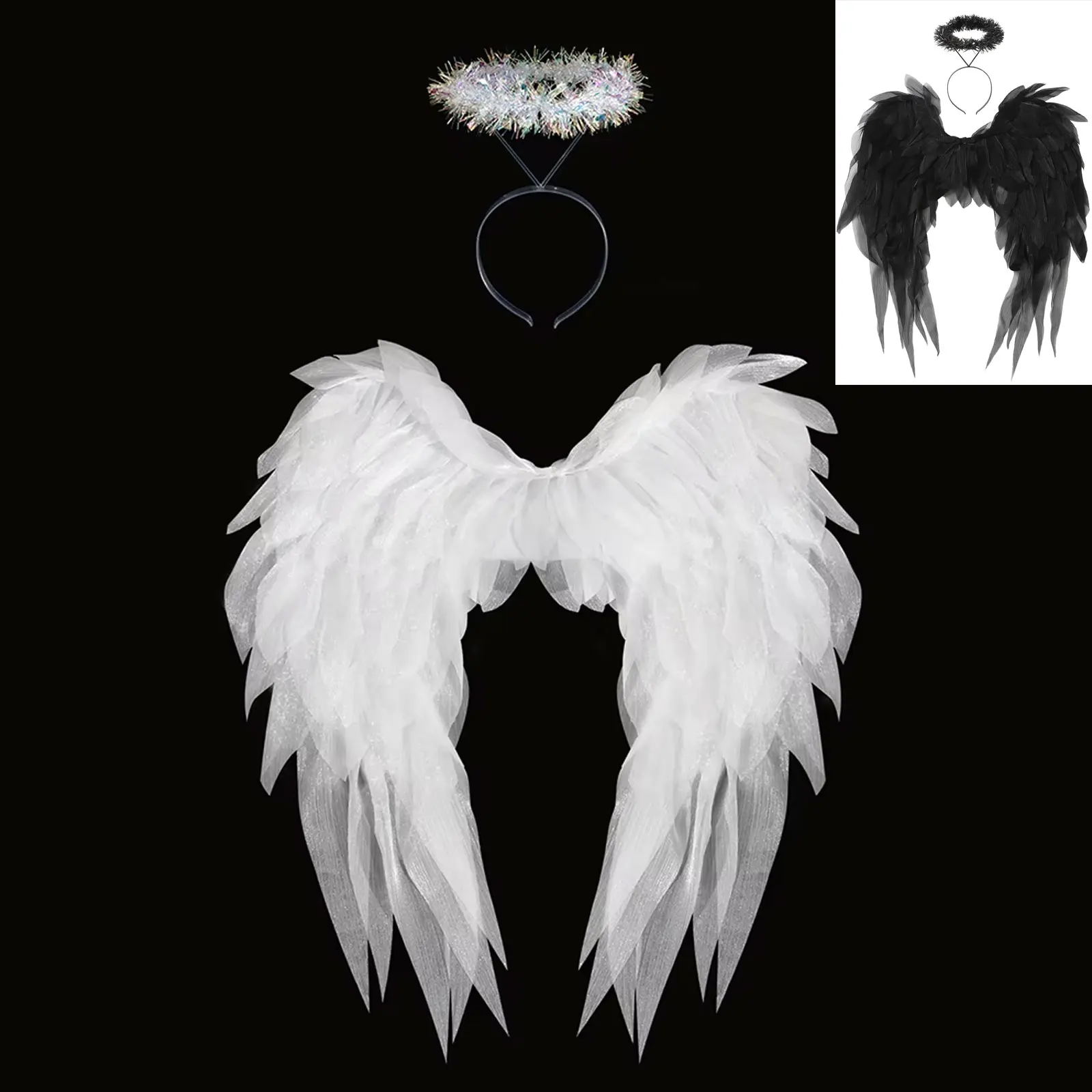 

Kids Adults Angel Wing Realistic Yarn Feather Fairy Wing And Headband Dance Party Christmas Masquerade Carnival Cosplay Costumes
