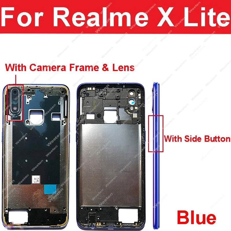 Middle Frame Housing Bezel For Realme X Lite X2 Pro X7 X50 X50M 5G Middle Frame Holder with Side Keys Camera Cover