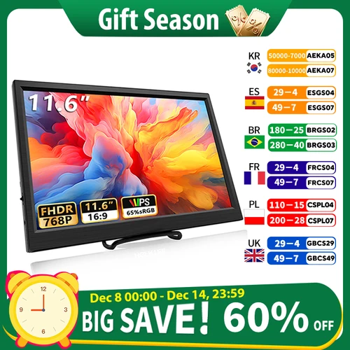 Monitor portátil de 11,6 pulgadas Compatible con HDMI, pantalla extendida para juegos de segunda pantalla, para Switch/PS4/Xbox/Raspberry Pi