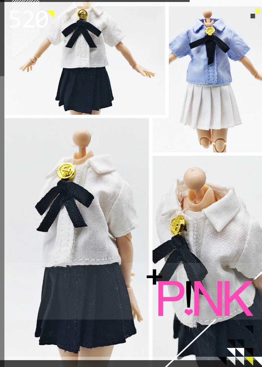 【Clothing Only】In Stock 1/12 Bow Top Pleated Skirt Sailor Suit JK Student Suit for 6inchs Female Soldier  BJD Action Figure Body