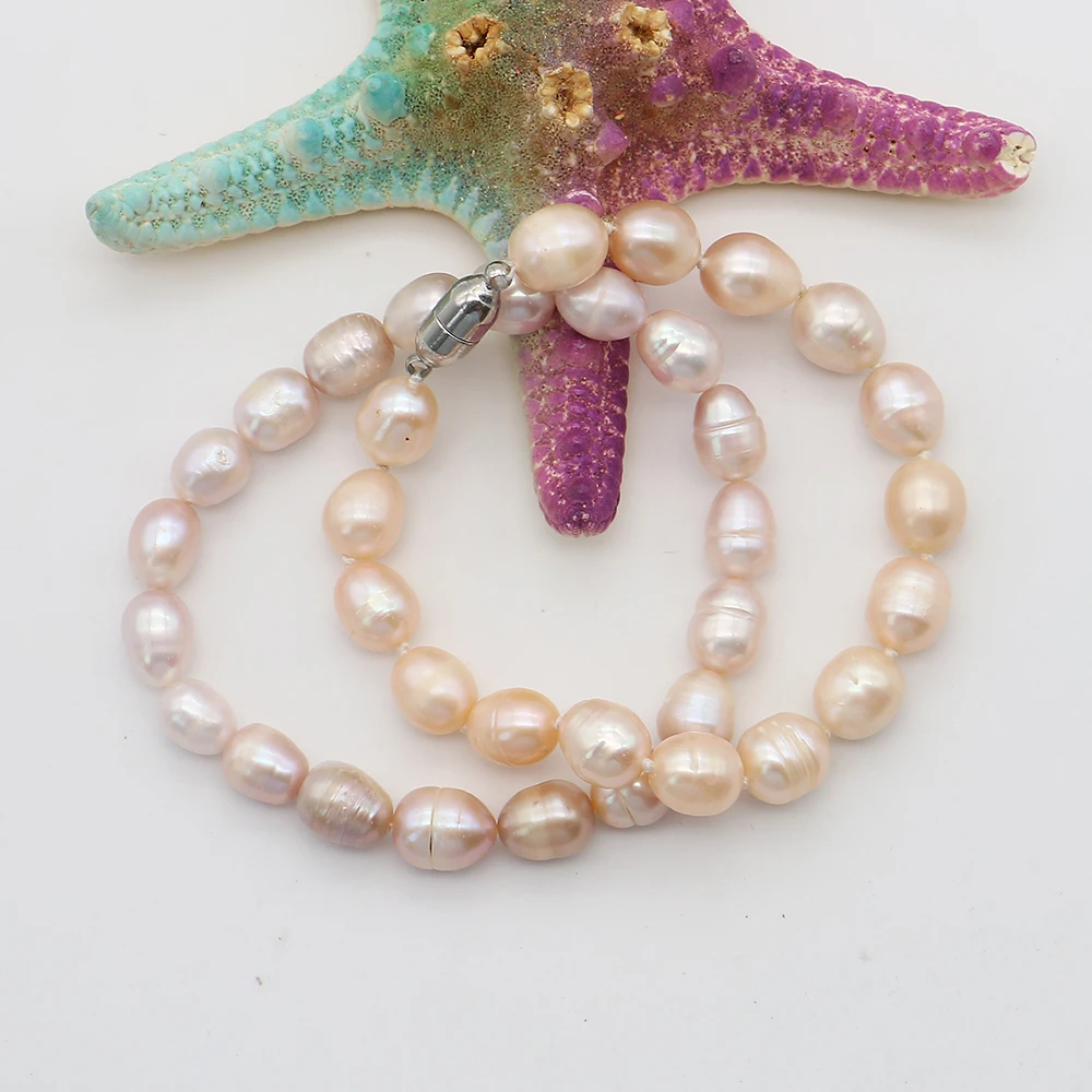 

Rice Shape Natural Freshwater Screw Pearl Beaded Bracelet with Long Strip Shape Magnetic Clasp Accessory For Woman Holiday Gift
