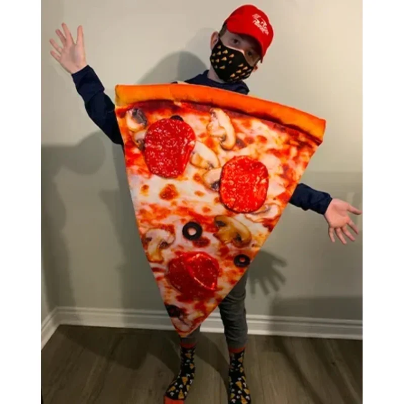 Sn88 2024 unissex adulto halloween cosplay meninas crianças fatia de pizza engraçado traje de comida meninos família pizza traje