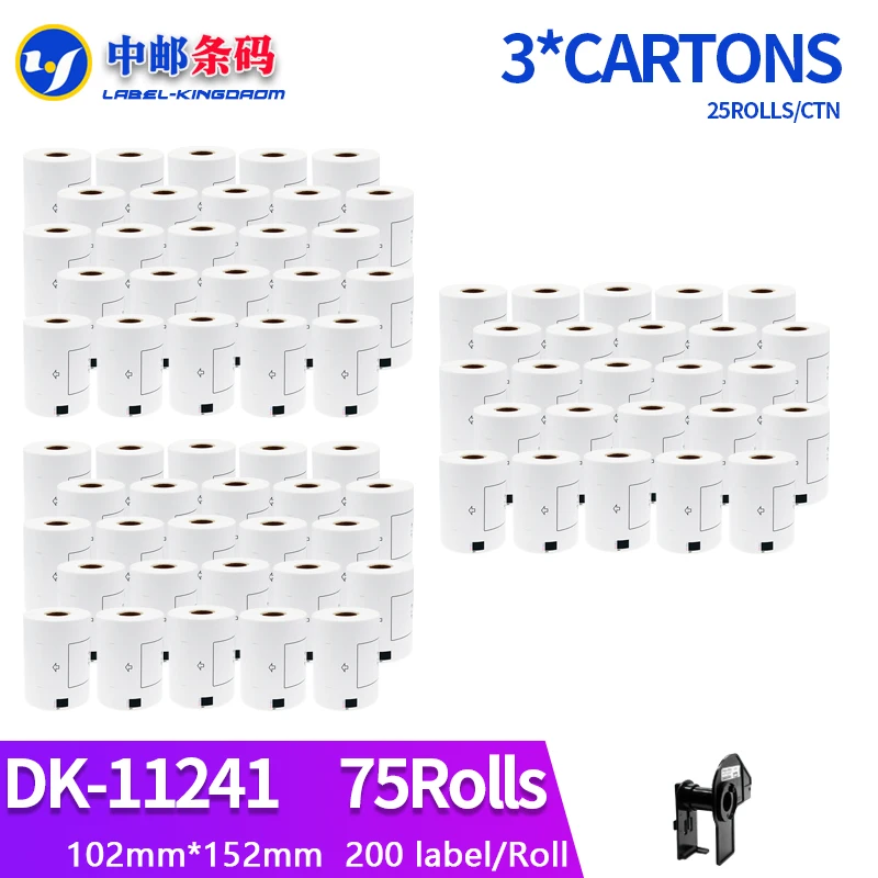 

75 Refill Rolls Compatible DK-11241 Label 102mm*152mm 200Pcs for Brother Thermal Printer White Paper DK-1241