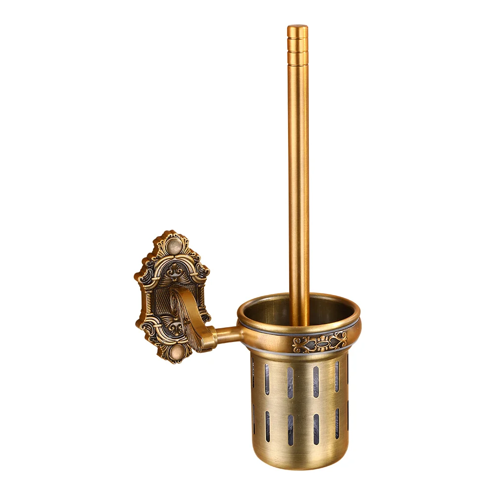 Porte-brosse de toilette Antique en aluminium avec brosse, ensemble de porte-brosse de nettoyage sculpté en aluminium pour salle de bains et toilettes