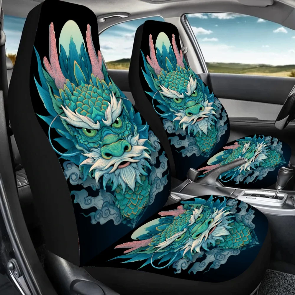 Set Of 2 Dragon Majesty Print Car Covers Suitable For All, Ideal Car Additions For Women, Universal Front Protectors Compatible