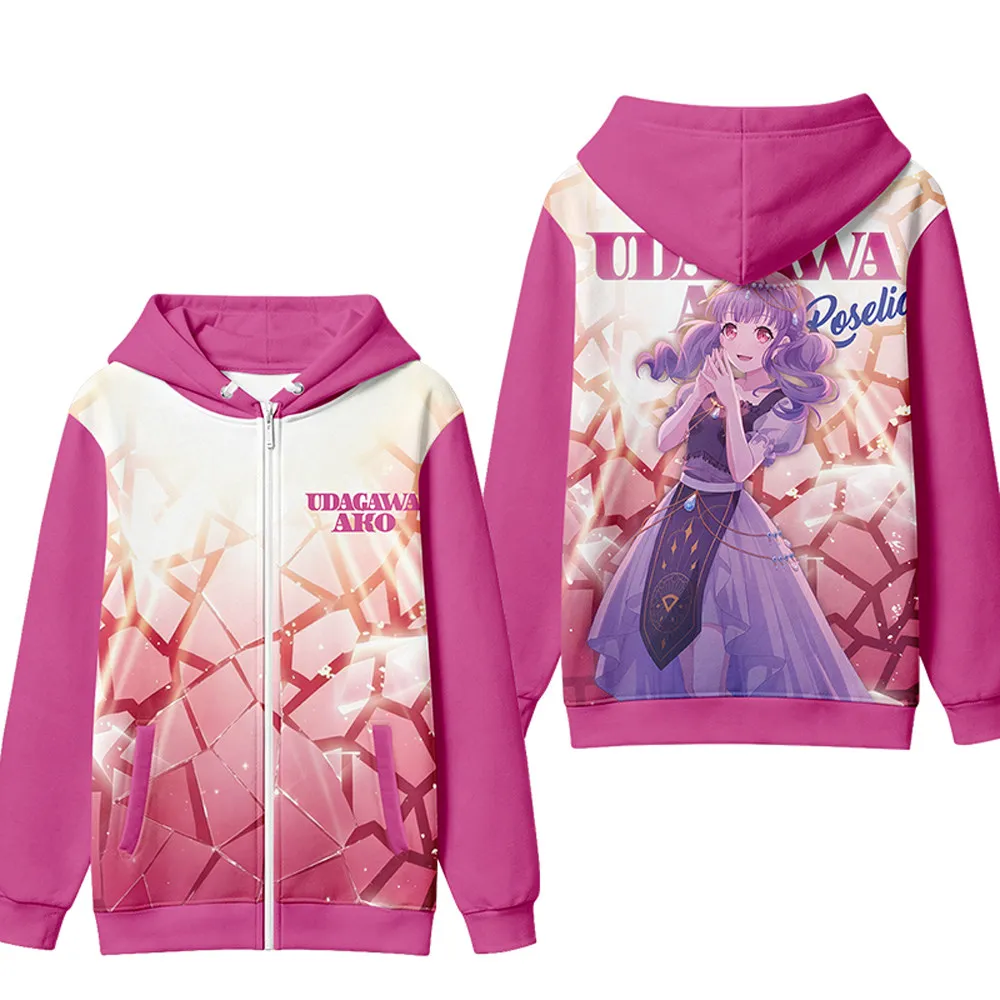 Anime BanG Dream Roselia 3D Print Zip Up Women/Men Hoodie Sweatshirt Yukina Minato Udagawa Ako Cosplay Zipper Hooded Jacket