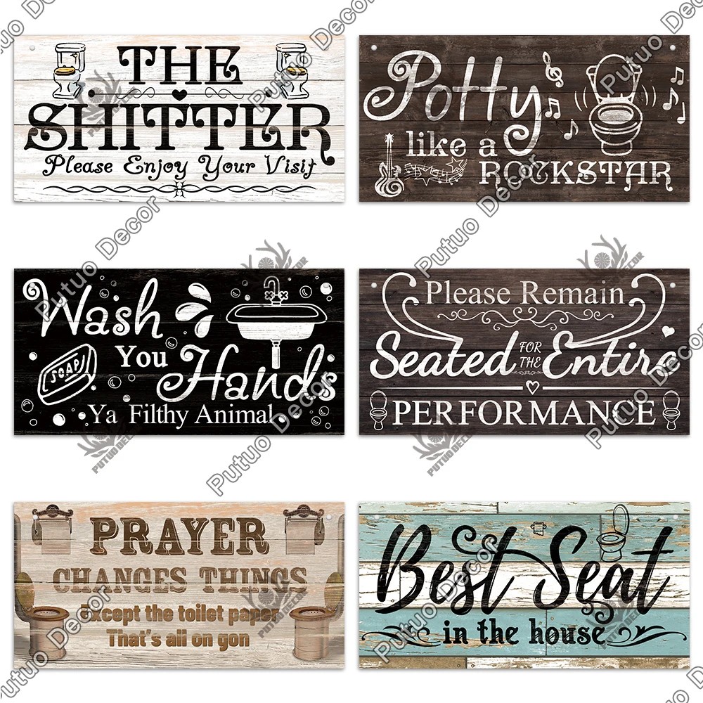 Putuo Decor Bathroom Wooden Signs Wood Wall Art Plaque Decorative Plates for Toilet Home Laundry Door Bar Pub Cafe Beach