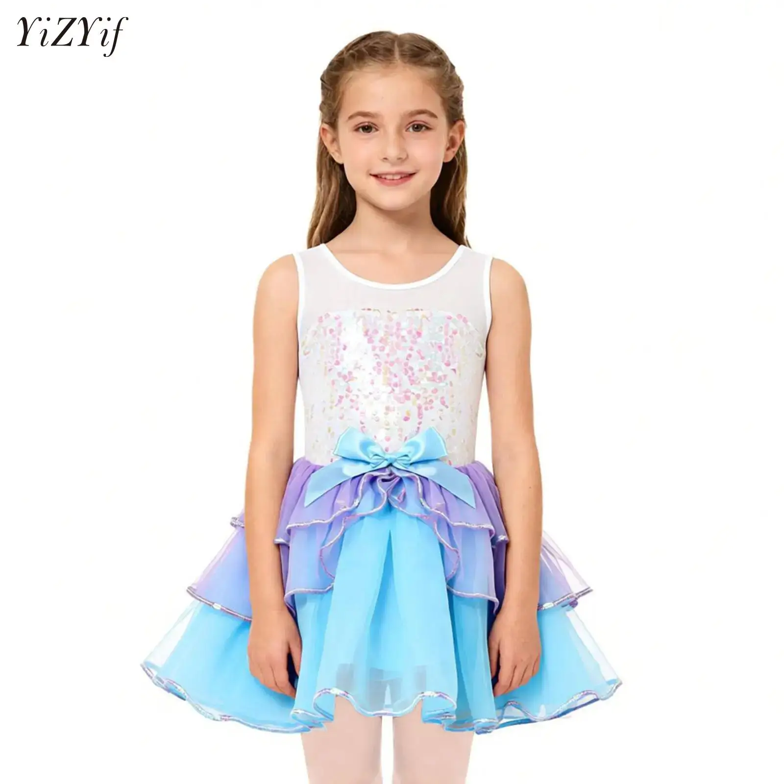 

Kids Girls Ballet Dress Shiny Sequins Dance Tutu Gymnastics Leotard Ballerina Dancewear Children Modern Stage Performing Costume