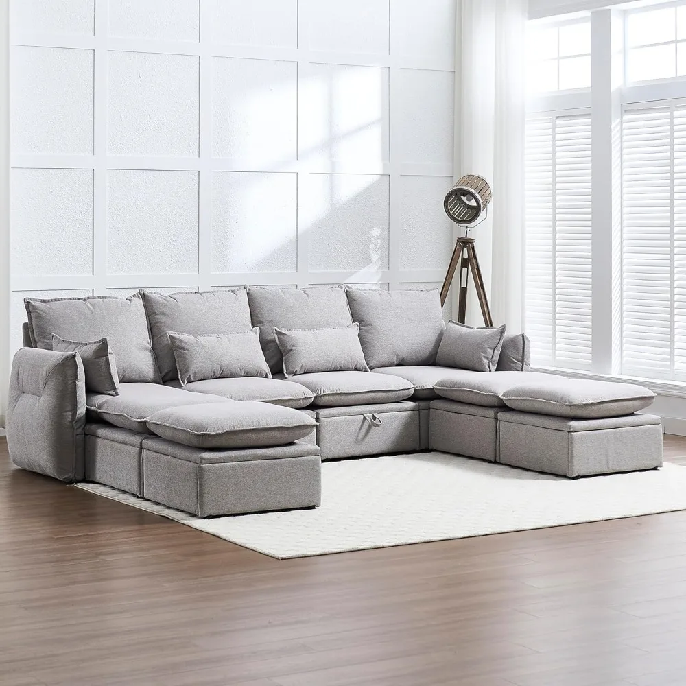 

114'' Waterproof Modular Sectional Sofa with Large Storage, Convertible Cloud Couch with Storage Ottoman, Wide and Deep Seat, U
