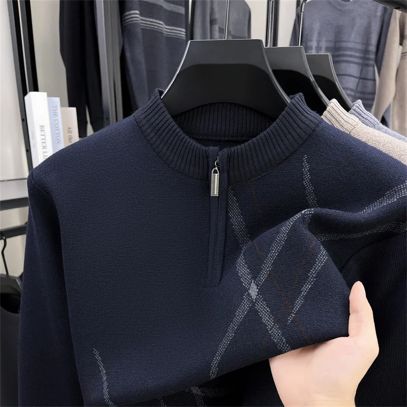 High-Quality Luxurious Men's Long-Sleeved Pullover with Half-Zip Closure Round Collar New Korean-Style Casual Fashion Men's Wear
