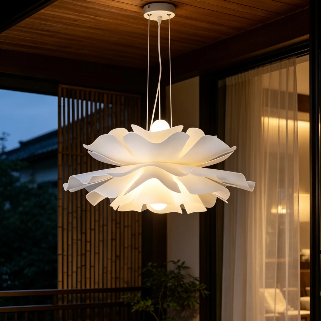 White Flower Shape Pendant Light Hardware Frame Acrylic Lampshade LED Hanging Lamp For Bedroom Dining Room Home Decor