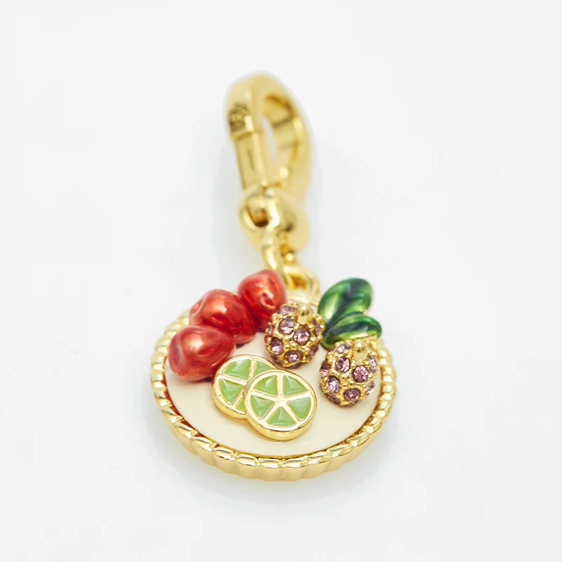 Fresh and simple enamel glazed strawberry cherry lemon fruit pizza pendant necklace fashion Joker Keychain