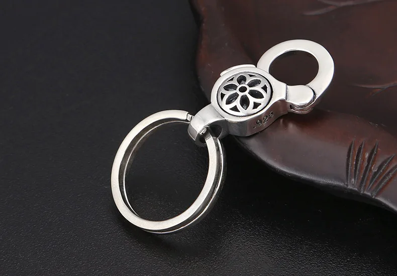 Wholesale S925 pure silver vintage high-end silver popular personalized cherry blossom keychain car men and women keychain