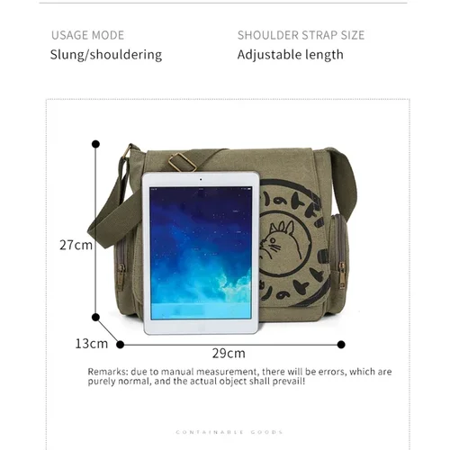 Imagen 2 del producto Bolso bandolera de lona Vintage de dibujos animados para mujer, bolso de mano de gran capacidad, bolso de hombro para mujer