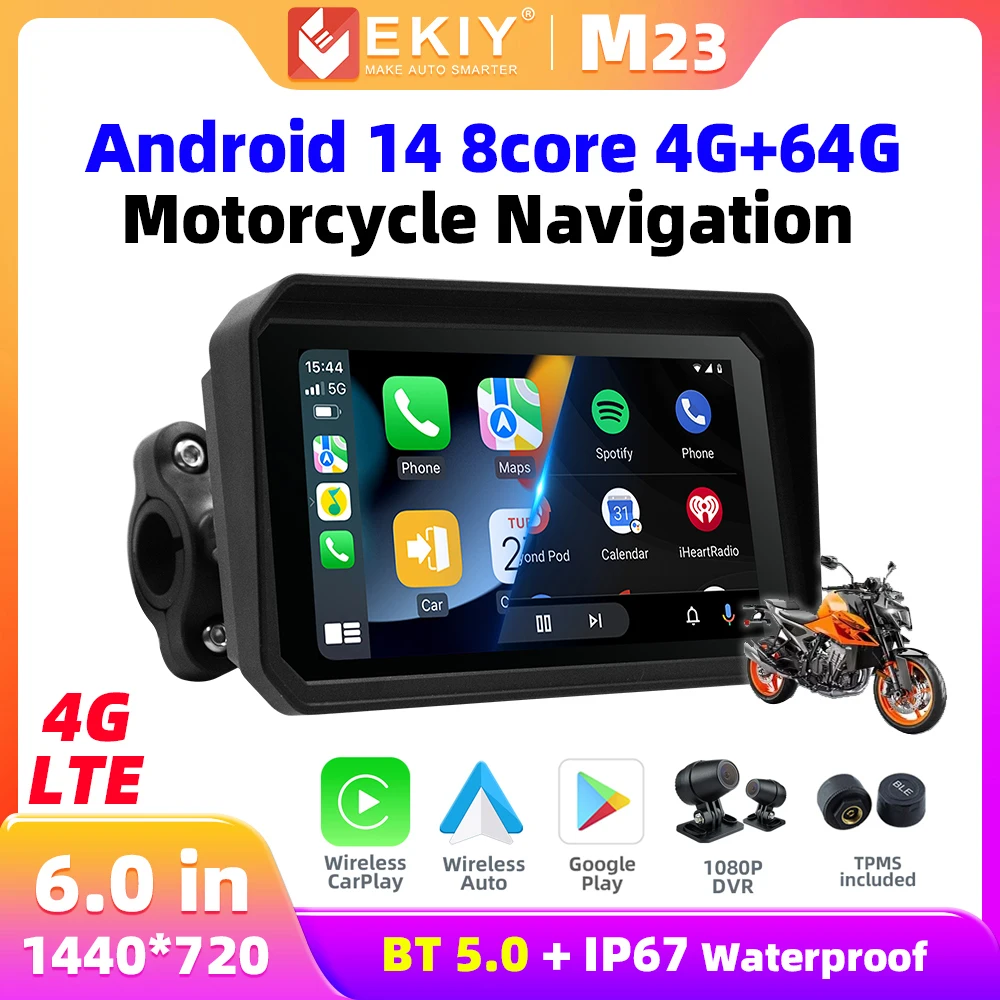 EKIY M23 Android 14 Wireless CarPlay Android Auto Motorbike