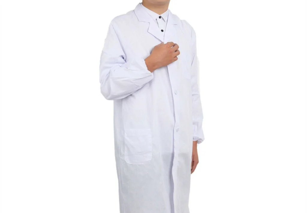 

Women Nurse Uniforms Turn-Down Collar Long Sleeve Button Pocket Loose Nursing Scrub Tops Knee Length White Healthcare Workwear