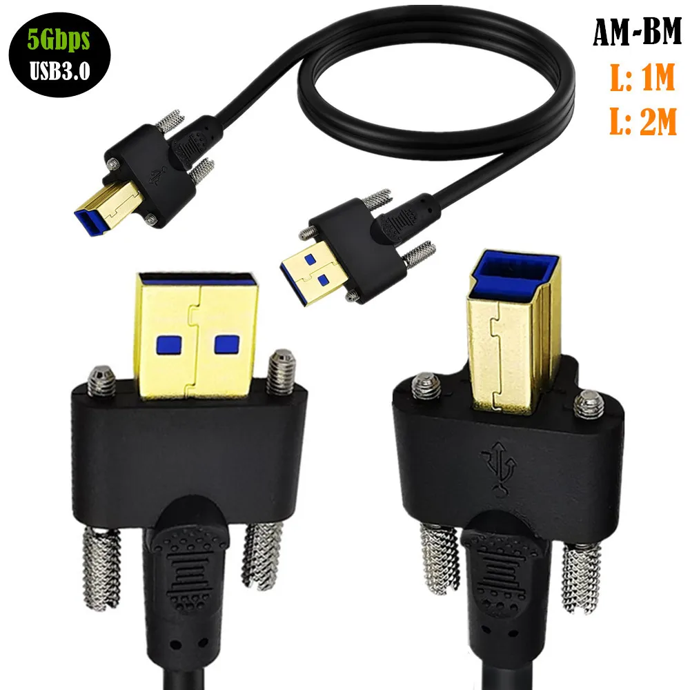 

USB 3.0 Type a to B Male Printer Data Cable with Dual M3 Screw Locking for Docking Station External Hard Drive Scanner - Data Tr