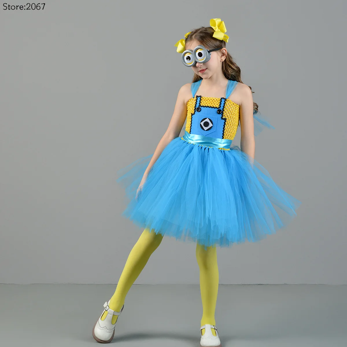 Purim 노란색 작은 남자 코스프레 의상 소녀를위한 코스프레 푹신한 치마 할로윈 키즈 파티 무대 공연 드레스 투투 스커트