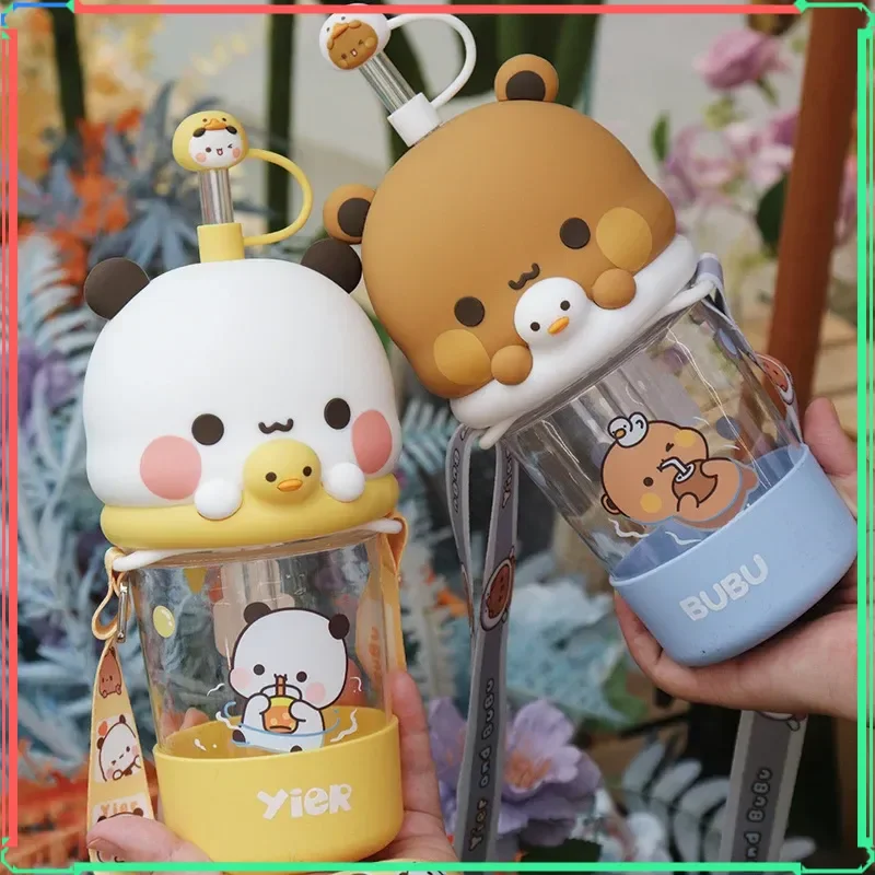 

Cute Cartoon YIER Bubu Straw Cup High Temperature Resistant Portable Water Coffee Drink Holder Fall Anti-Fall Summer Toy