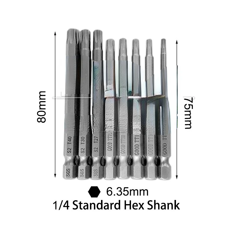 Torx Head Electric Screwdriver Bits Tip with handle T10 T20 T25 T30 T40