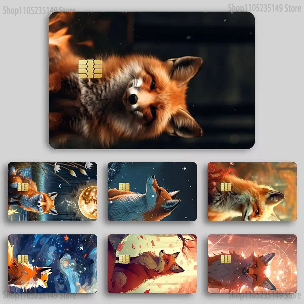 Cute Animal Fox Sticker Film Tape Skin for Credit Card Debit Card Cartoon Waterproof Stickers Small Chip