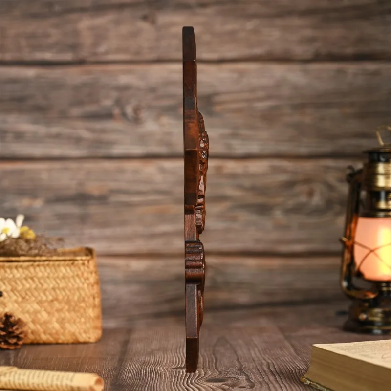 Religious Wooden Cross Hand-Carved Christian Jesus Praying Wall Wooden Sculpture for Home view 2