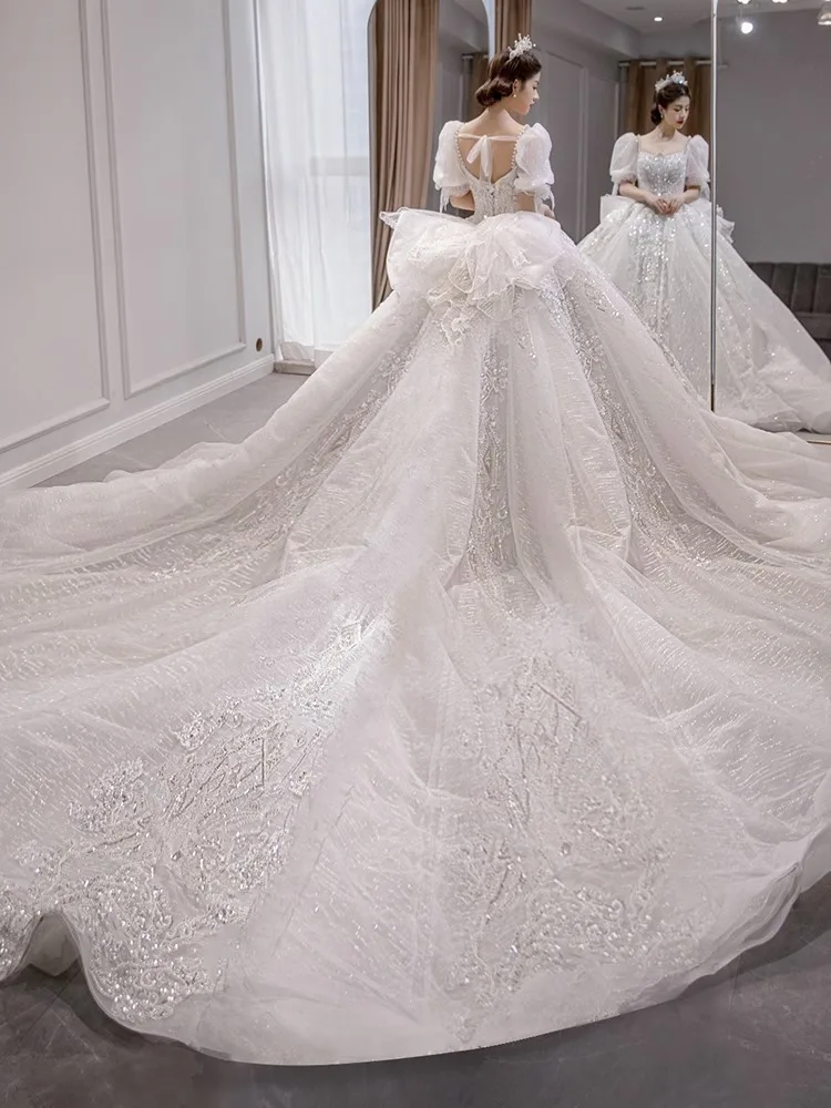 Small Height 144-155cm Wedding Dress 2025 New High-End Large Tail Main Advanced Texture 150 Short Bride