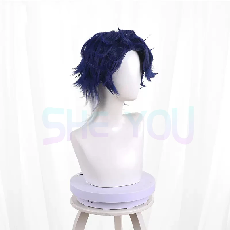 Sampo Koski Cosplay Wig Honkai Star Rail Blue Mix Gray Short Hair 35cm Astral Express Heat-resistant Fiber Hair Free Wig Cap