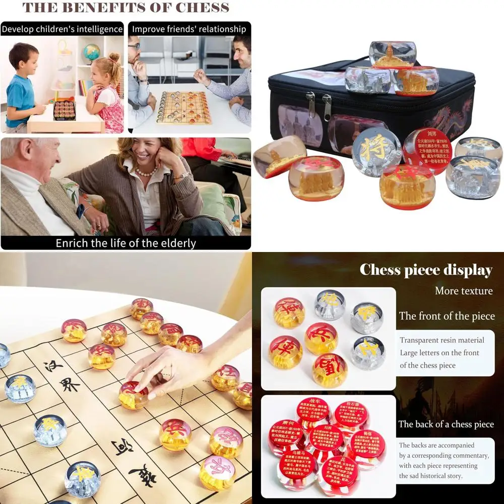 

Adults' Folding Chinese Chess Set with 2.17 Crystal Pieces - Ideal Gift for Xiangqi Enthusiasts