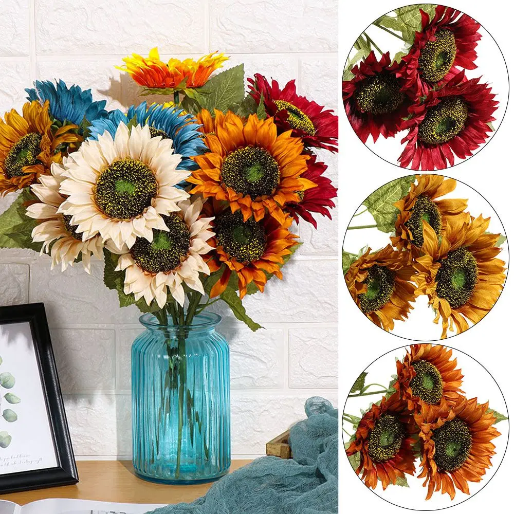 3Heads Fashion Real Touch Home Decor Silk Sunflower Fake Flores Bouquet Wedding Decoration Artificial Flower