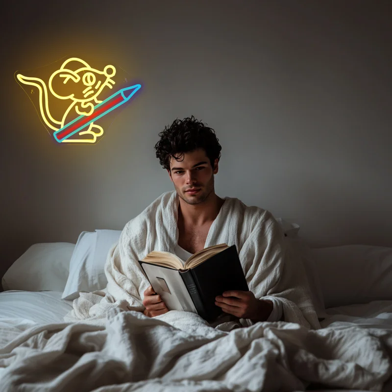 ماوس القراءة النيون تسجيل مخصص غرفة القراءة مكتبة عكس الضوء غرفة إضاءة زينة غرفة الدراسة 5/12 فولت USB قوة قراءة كتاب جدار ديكور