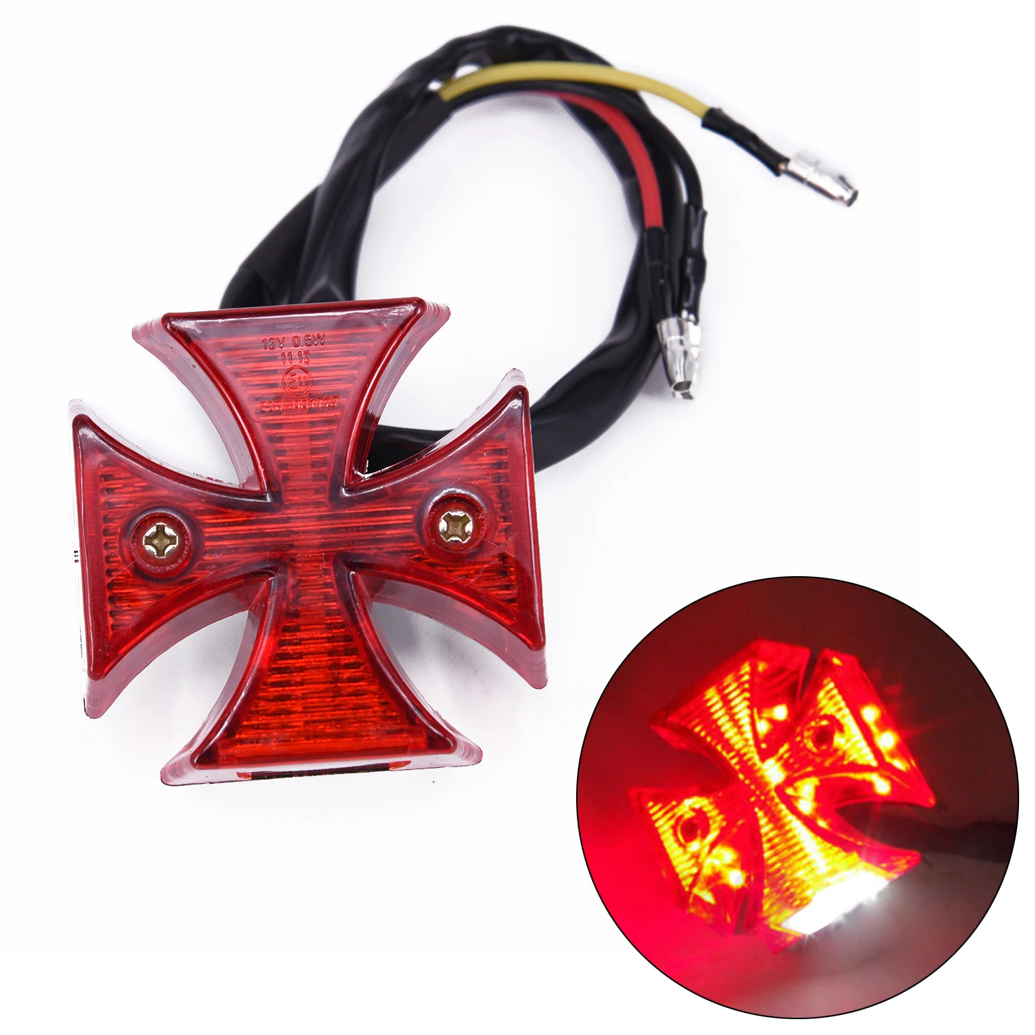 Motorcycle Motorcycle Tail Light 1 Piece Parts Red Classic 3-wire Connection Approx 50*50 Mm/2*2 Inch Maltese License ABS Plate