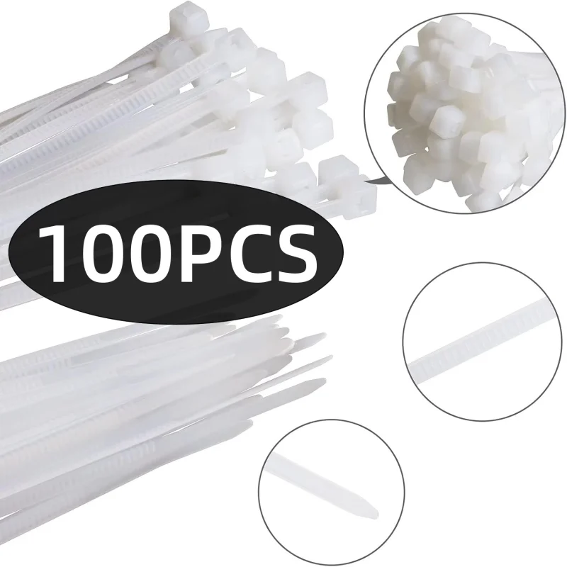 Small Zip Ties,White Zip Ties 4X150MM 100PCS, Nylon Cable Ties Self Locking Tie Straps, Heavy Duty clear zip ties, Tiny Cable