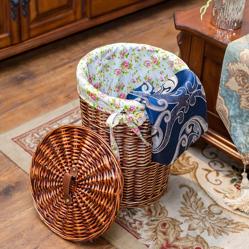

Laundry Basket Rattan Covered Laundry Basket Large Clothes Dirty Laundry Home Bathroom Storage