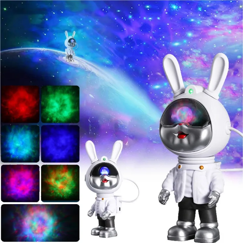 Space Rabbit Astronaut Starry Sky Projector Light 360 Adjustable Full Sky Star Nebula Atmosphere Night Light Kids Gift Home Deco