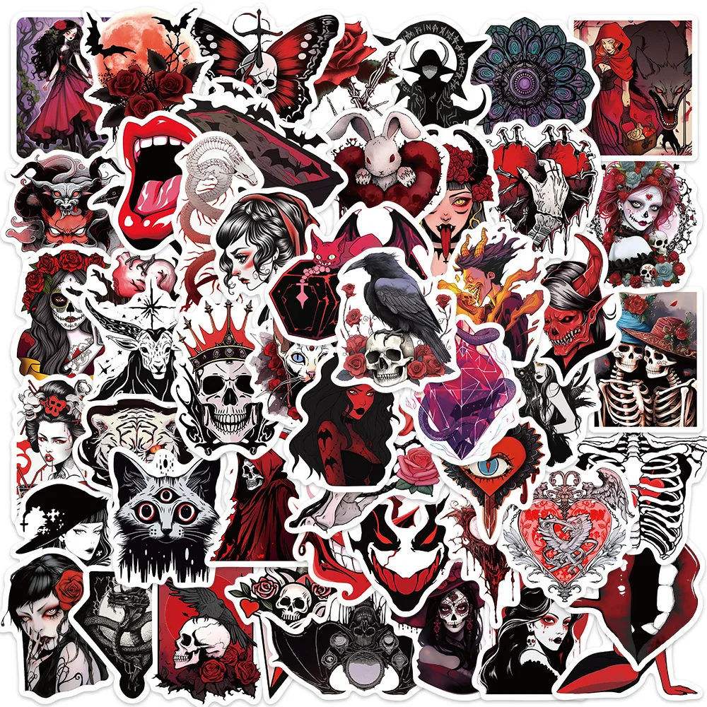 50Pcs Gothic Horror Skull Demon Girl Graffiti Stickers Waterproof Vinyl Decals For Guitar Laptop Notebook Luggage Helmet Water B