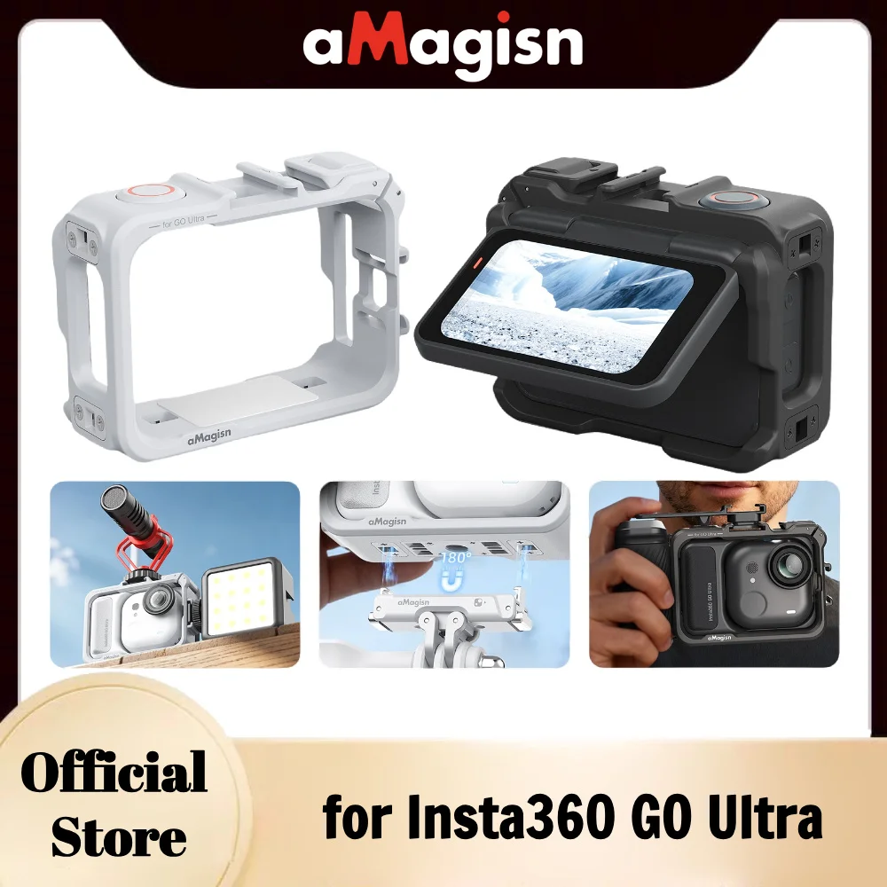 

aMagisn Plastic Camera Cage for GO Ultra Horizontal Vertical Protective Frame with Quick-release Interface for Insta360 GO Ultra