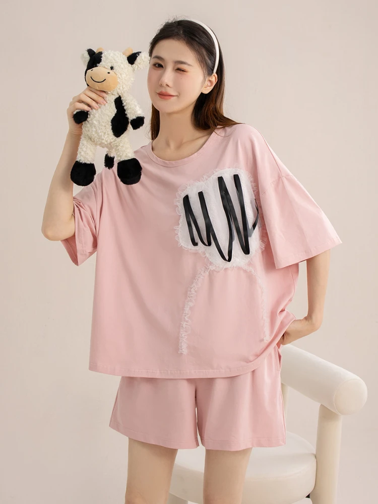 

Pajamas, women's summer , loose fitting fashionable, comfortable casual, can be worn externally with a round neck for home wear