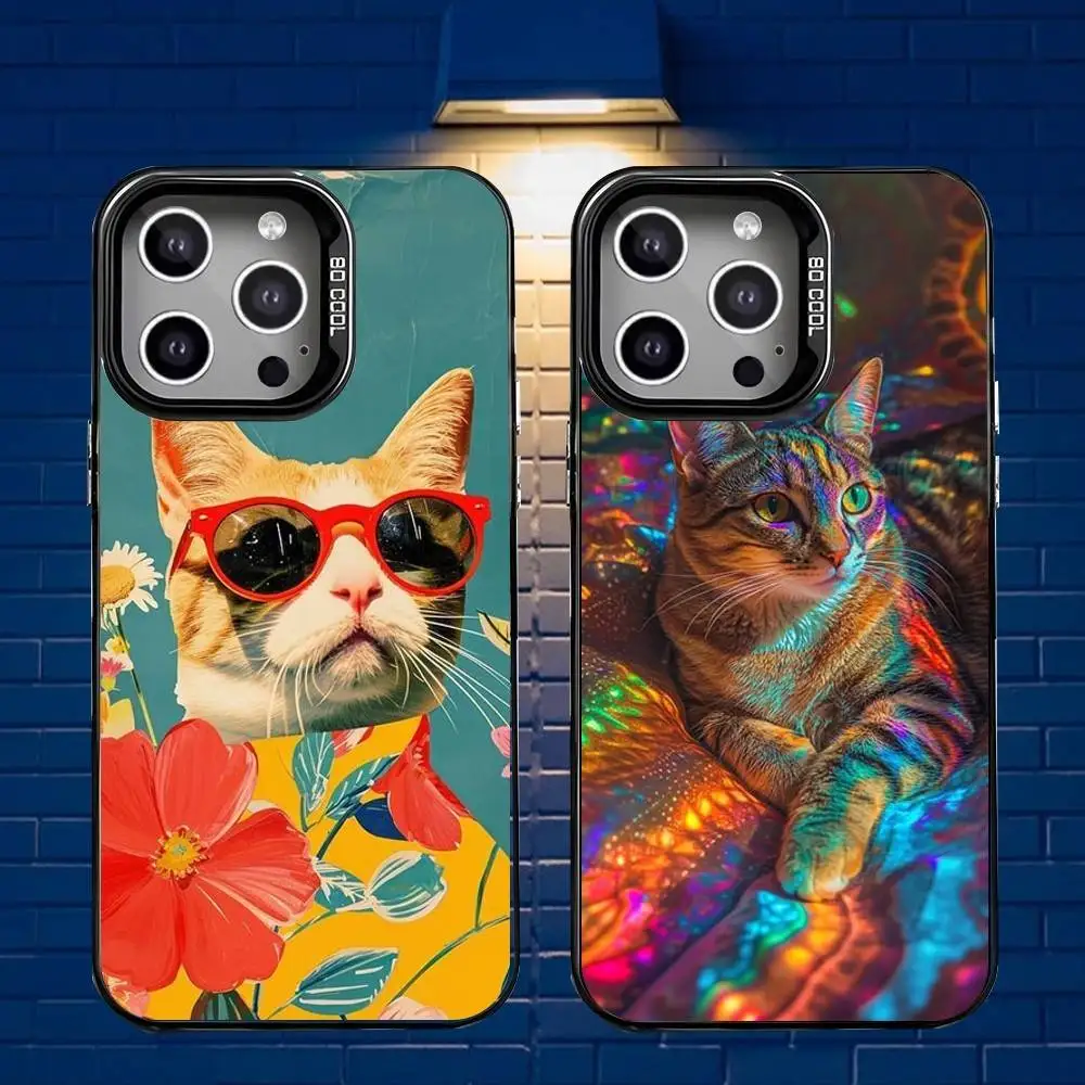 

Candy Color Cute Cat Phone Case For iPhone 16,15,14,13,12,11,Mini,Pro,E,MAX Gray Matte Silicone Black Cover