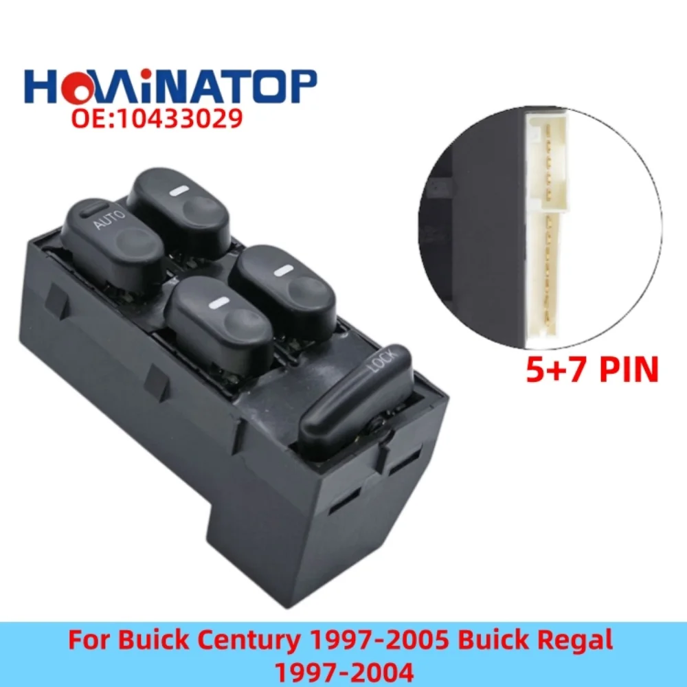 HOWINATOP 10433029 19244641 5+7Pin Power Window Master Switch Single Auto For Buick Century 1997-2005 Buick Regal 1997-2004