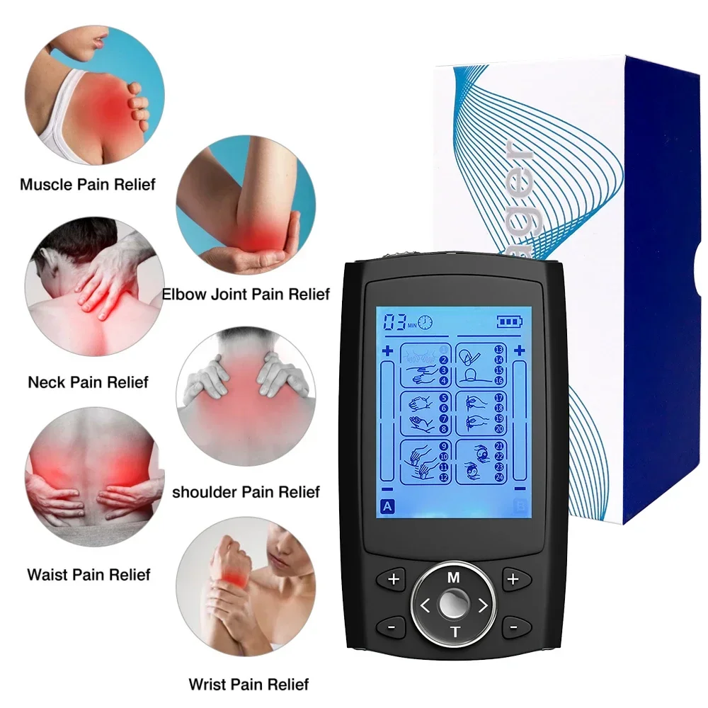 TENS EMS Muscle Stimulator 24 Modes LCD Display Electric Pulse Massager Mild Vibration Portable Neck Back Full Body Care Tool